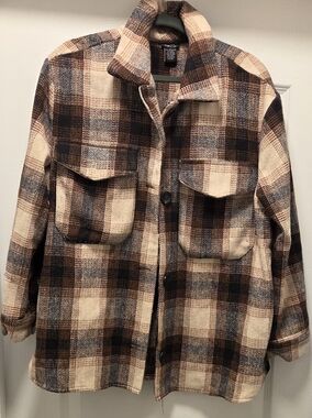 Rue21 Brown & Cream Plaid Jacket Size Large